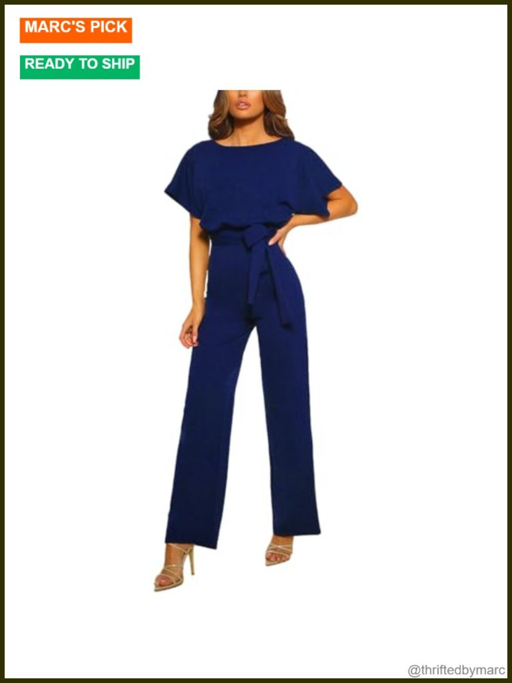 Women's Short Sleeve Belted Wide Leg Jumpsuit Long Pant Romper